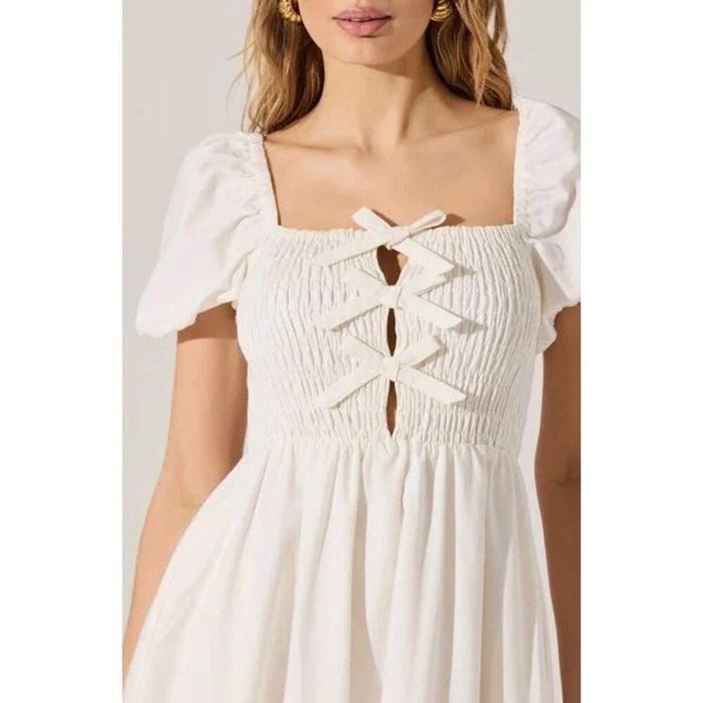 ASTR THE LABEL | Bow Detail Smock Bodice Cotton Blend Dress Sz XL - Picture 8 of 8